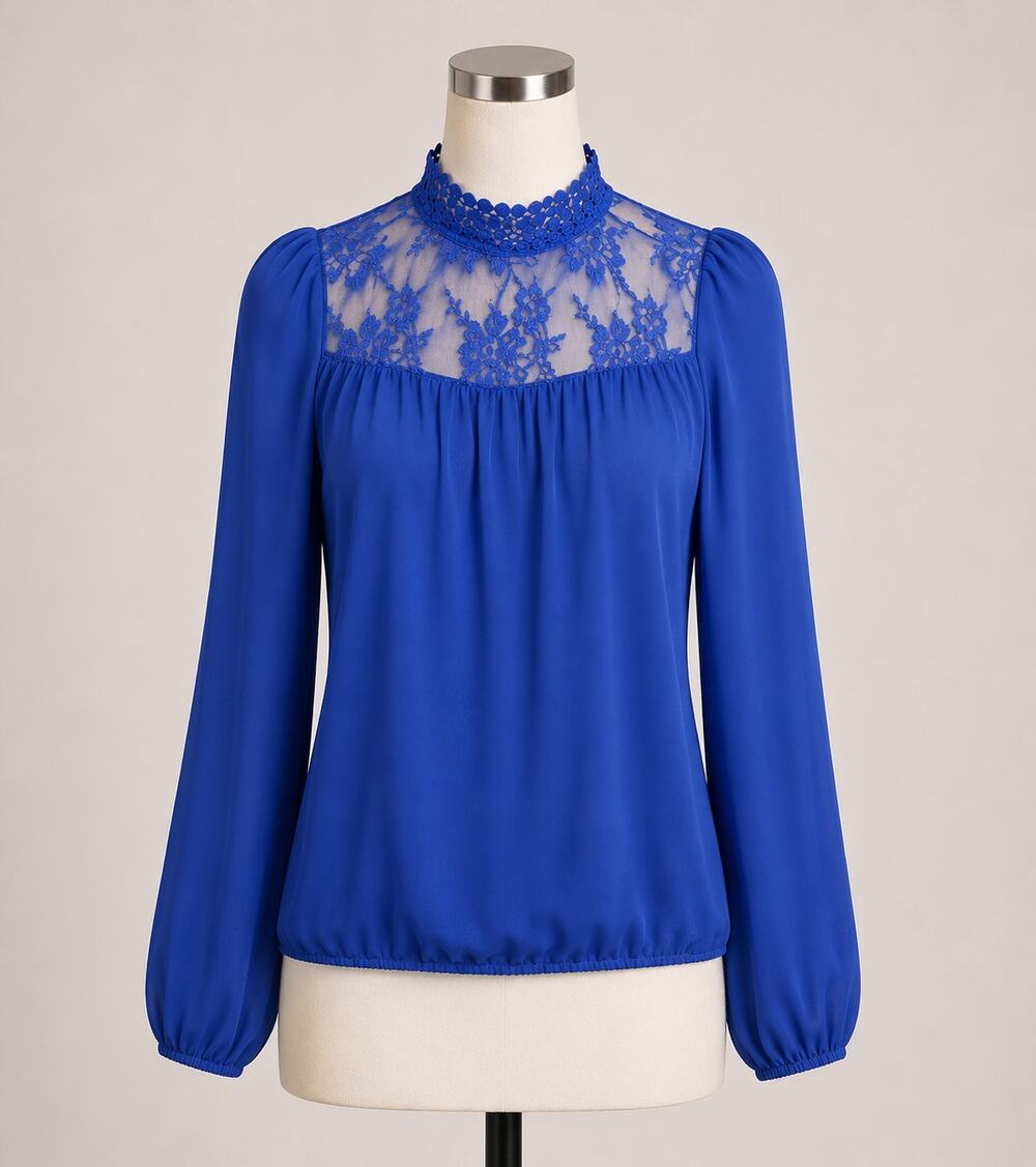 BCBGMaxAzria | Long Sleeve Lace Collar Top Blue New!